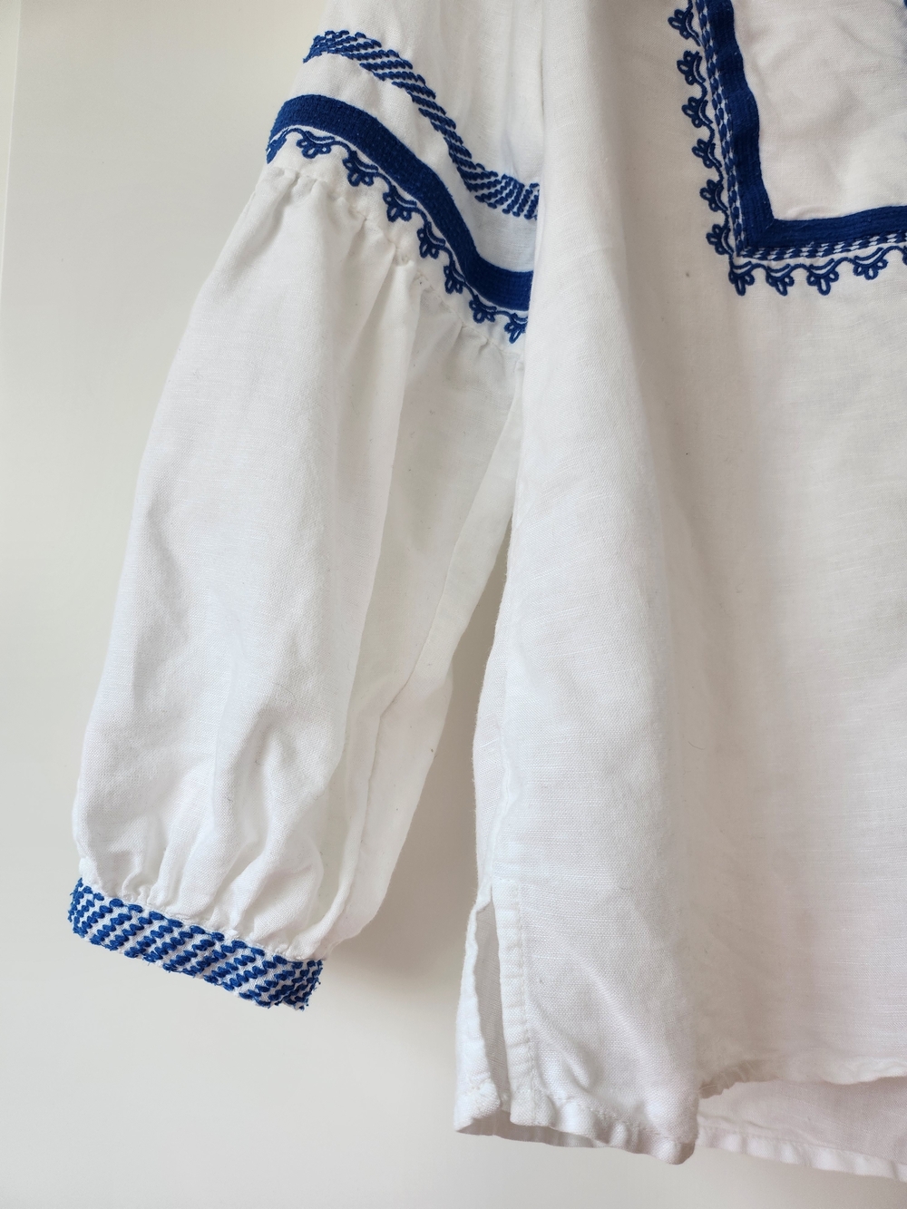 J. Crew White Linen Peasant Blouse with Blue Embroidery - Picture 3 of 7